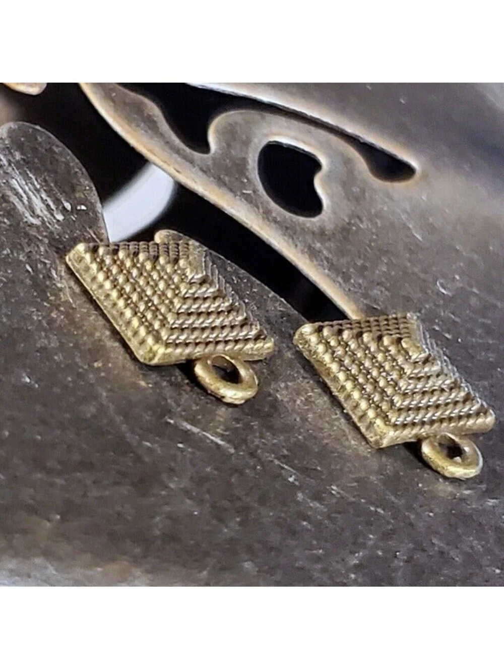 Avant Garde Antique Bronze Egyptian Pyramid Dotted Earring Post Findings 2 pcs